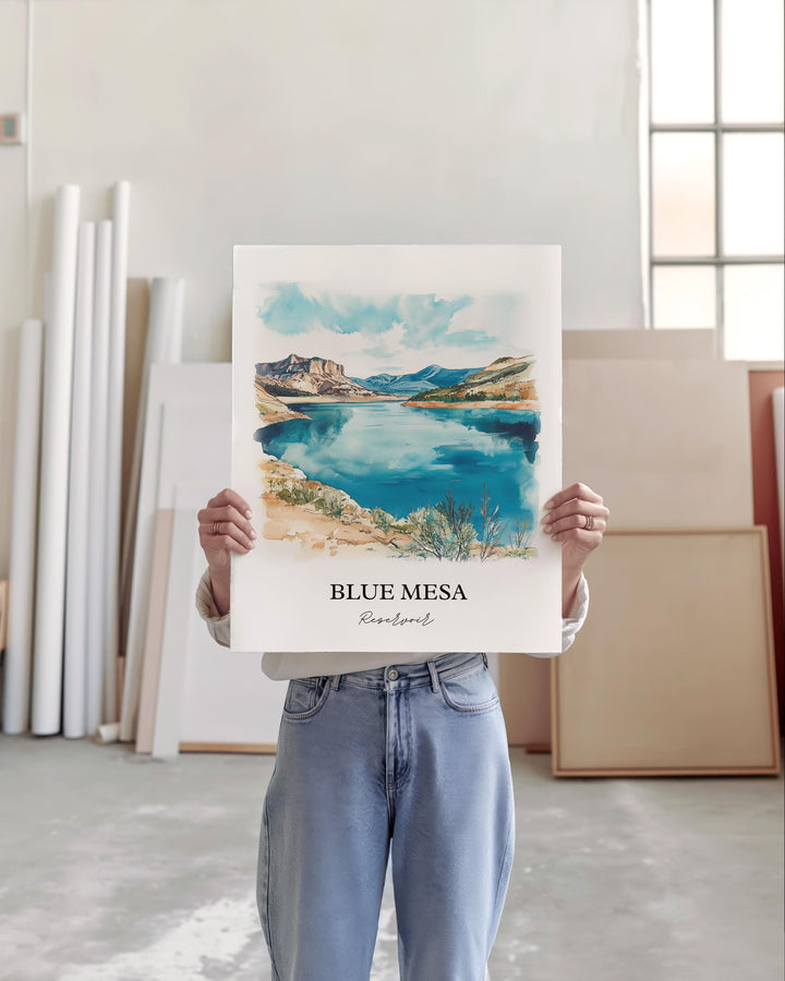 Blue Mesa Reservoir Art, Gunnison Print, Colorado Watercolor Art, Blue Mesa Reservoir Gift, Travel Print, Travel Poster, Housewarming Gift