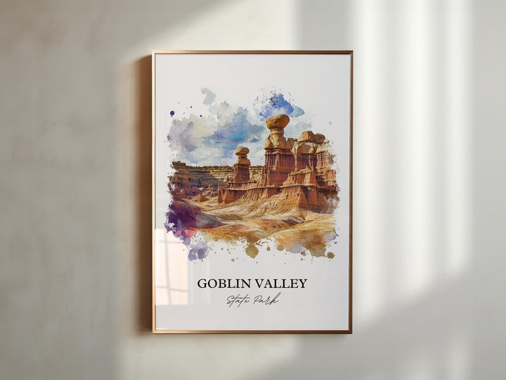 Goblin Valley State Park Art, Emery County Print, Utah Watercolor, Goblin Valley Park Gift, Travel Print, Travel Poster, Housewarming Gift