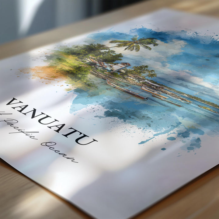 Vanuatu Wall Art, Vanuatu Print, Vanuatu Watercolor Art, Vanuatu Island Gift, Travel Print, Travel Poster, Housewarming Gift