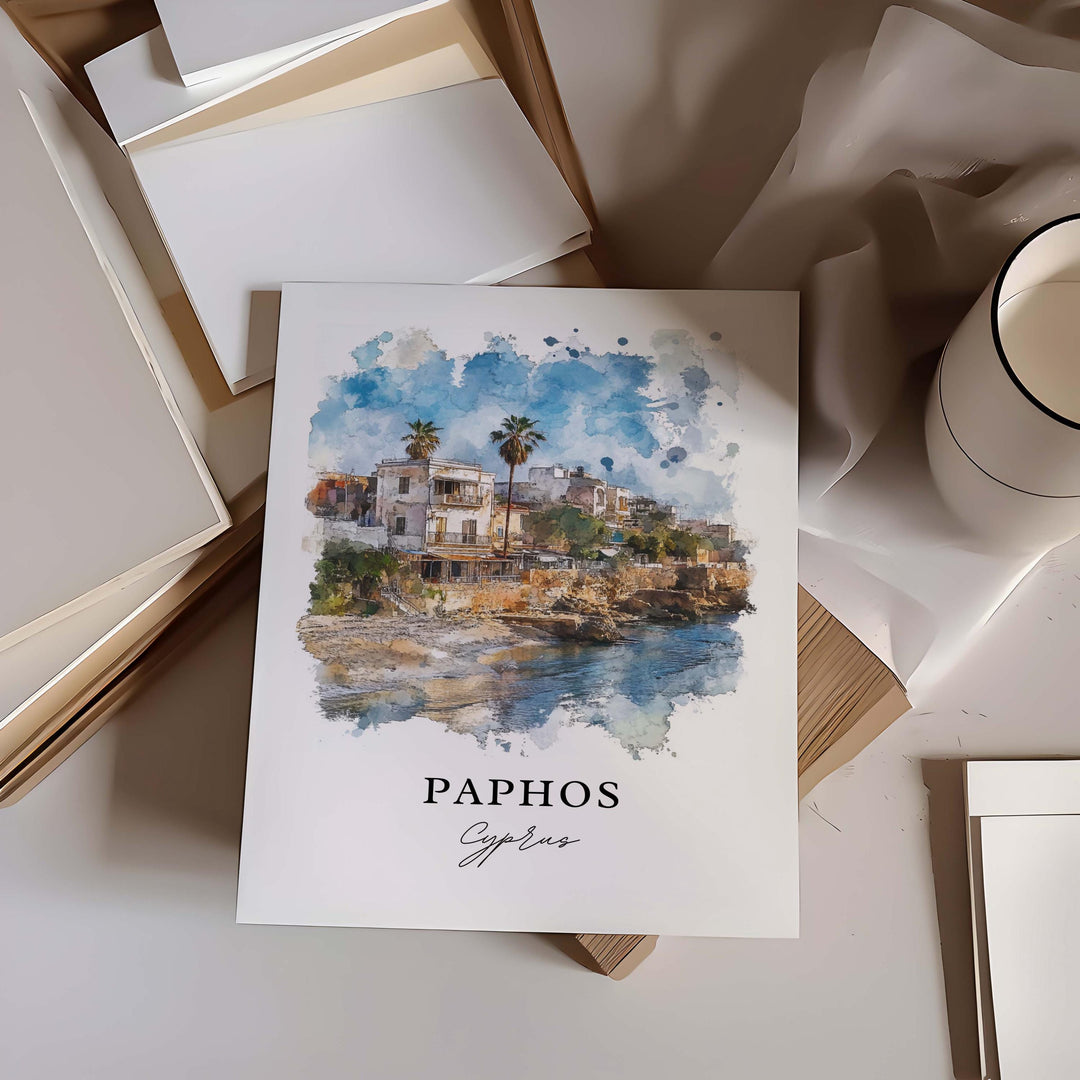 Paphos Cyprus Wall Art, Paphos Print, Cyprus Watercolor Art, Paphos Gift, Travel Print, Travel Poster, Housewarming Gift