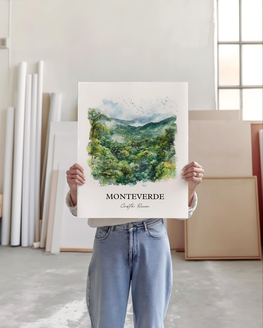 Monteverde Wall Art, Puntarenas Print, Costa Rica Watercolor Art, Monteverde CR Gift, Travel Print, Travel Poster, Housewarming Gift