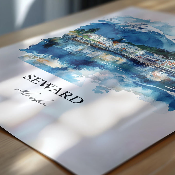 Seward Alaska Wall Art, Seward Print, Kenai Fjords Watercolor Art, Seward AK Gift, Travel Print, Travel Poster, Housewarming Gift