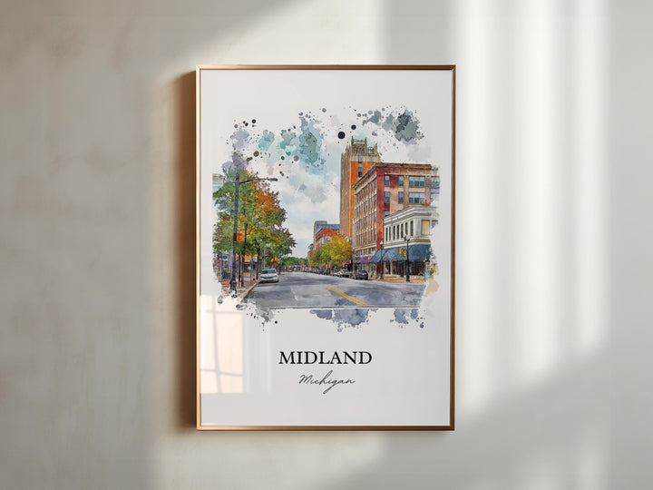Midland Michigan Wall Art, Saginaw Print, Michigan Watercolor Art, Midland MI Gift, Travel Print, Travel Poster, Housewarming Gift