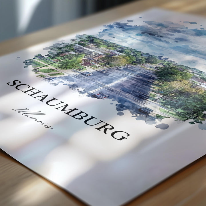 Schaumburg IL Wall Art, Chicago Print, Schaumburg Illinois Watercolor Art, Schaumburg Gift, Travel Print, Travel Poster, Housewarming Gift