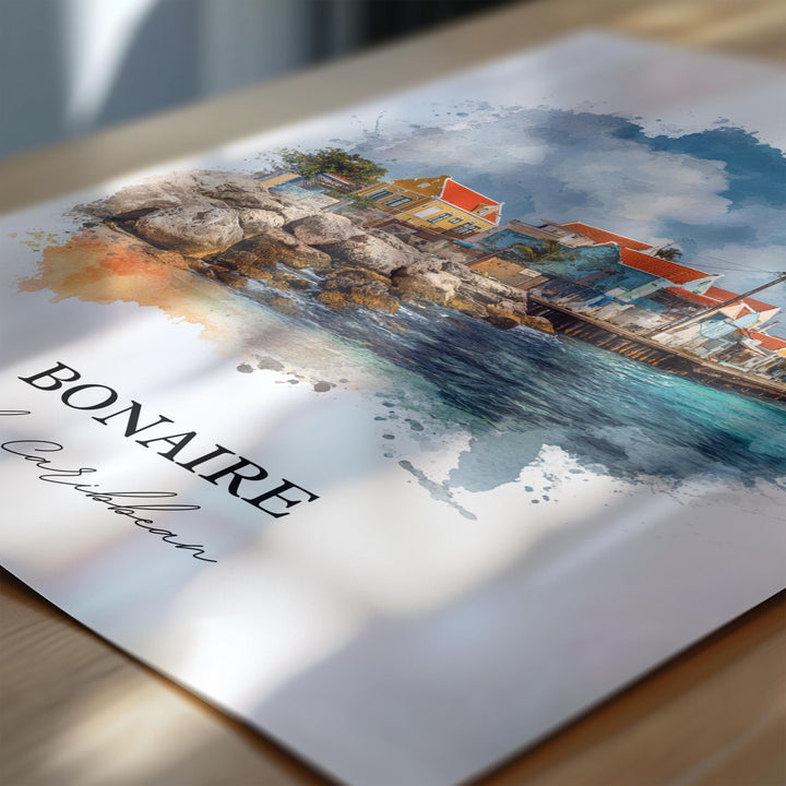 Bonaire Wall Art, Bonaire Print, Bonaire Watercolor Art, Bonaire Caribbean Gift, Travel Print, Travel Poster, Housewarming Gift