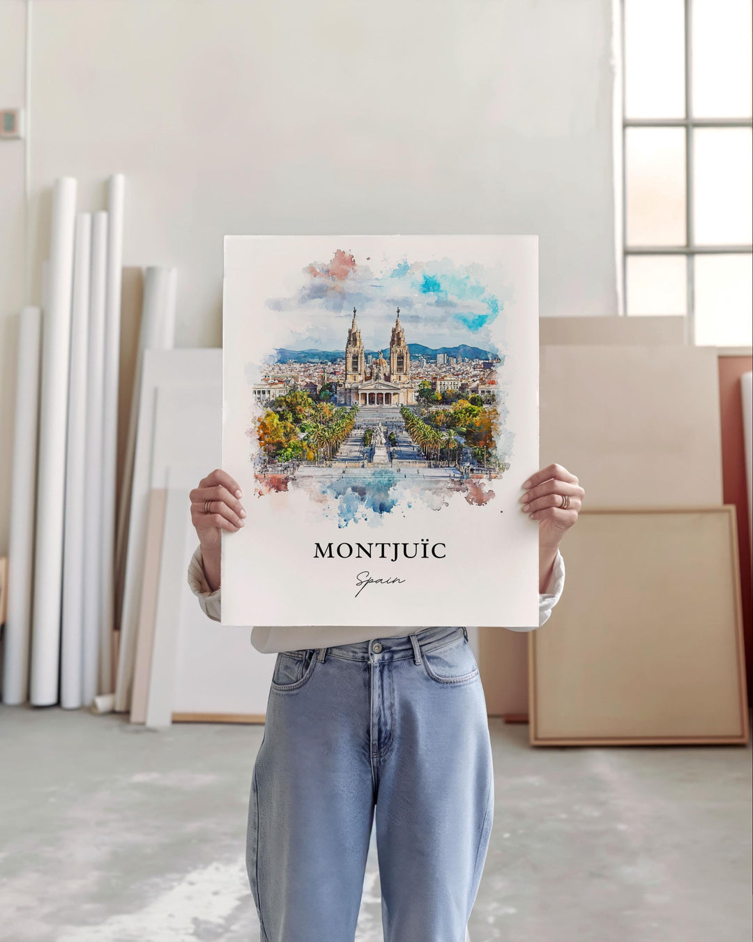 Montjuic Spain Wall Art, Barcelona Print, Catalonia Spain Watercolor Art, Montjuic Gift, Travel Print, Travel Poster, Housewarming Gift