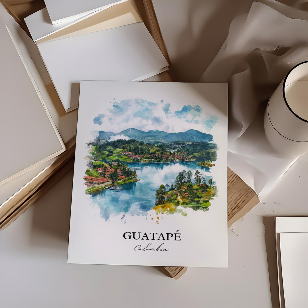 Guatapé Wall Art, Medellín Print, Colombia Watercolor Art, Guatapé Gift, Travel Print, Travel Poster, Housewarming Gift