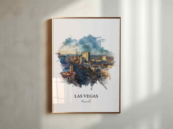 Las Vegas, Nevada Wall Art, Vegas Print, Vegas Watercolor Art, Las Vegas Skyline Gift, Travel Print, Travel Poster, Housewarming Gift