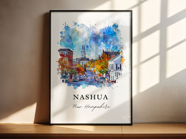 Nashua NH Wall Art, Nashua Print, Nashua Watercolor Art, Nashua New Hampshire Gift,