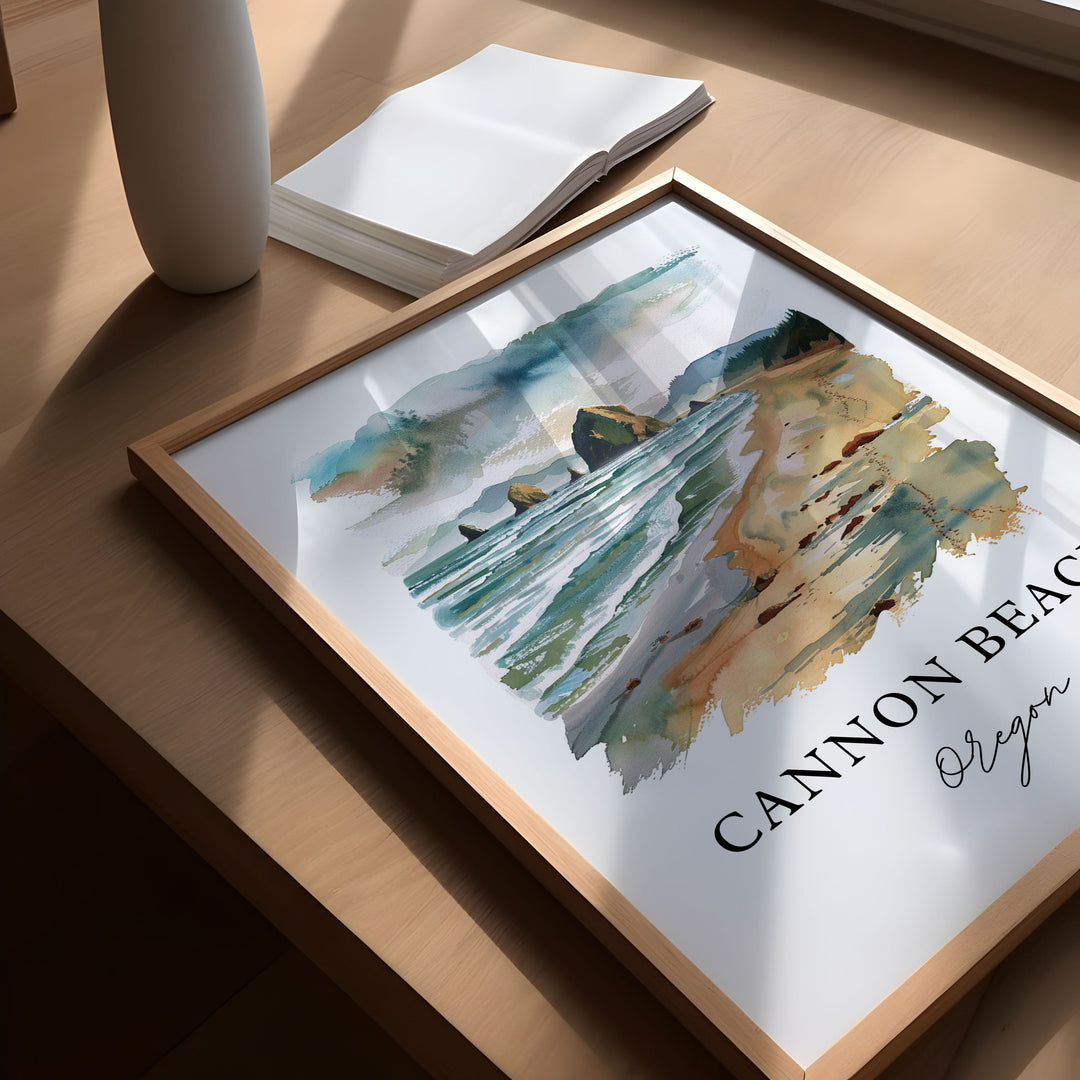 Cannon Beach Wall Art, Cannon Beach Print, Haystack Rock Watercolor, Cannon Beach OR Gift,