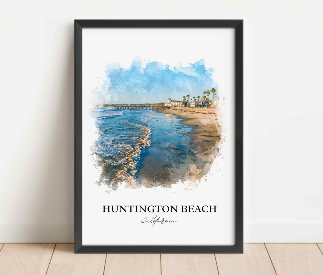 Huntington Beach Wall Art, California Print, Los Angeles Watercolor Art, LA Gift, Travel Print, Travel Poster, Housewarming Gift