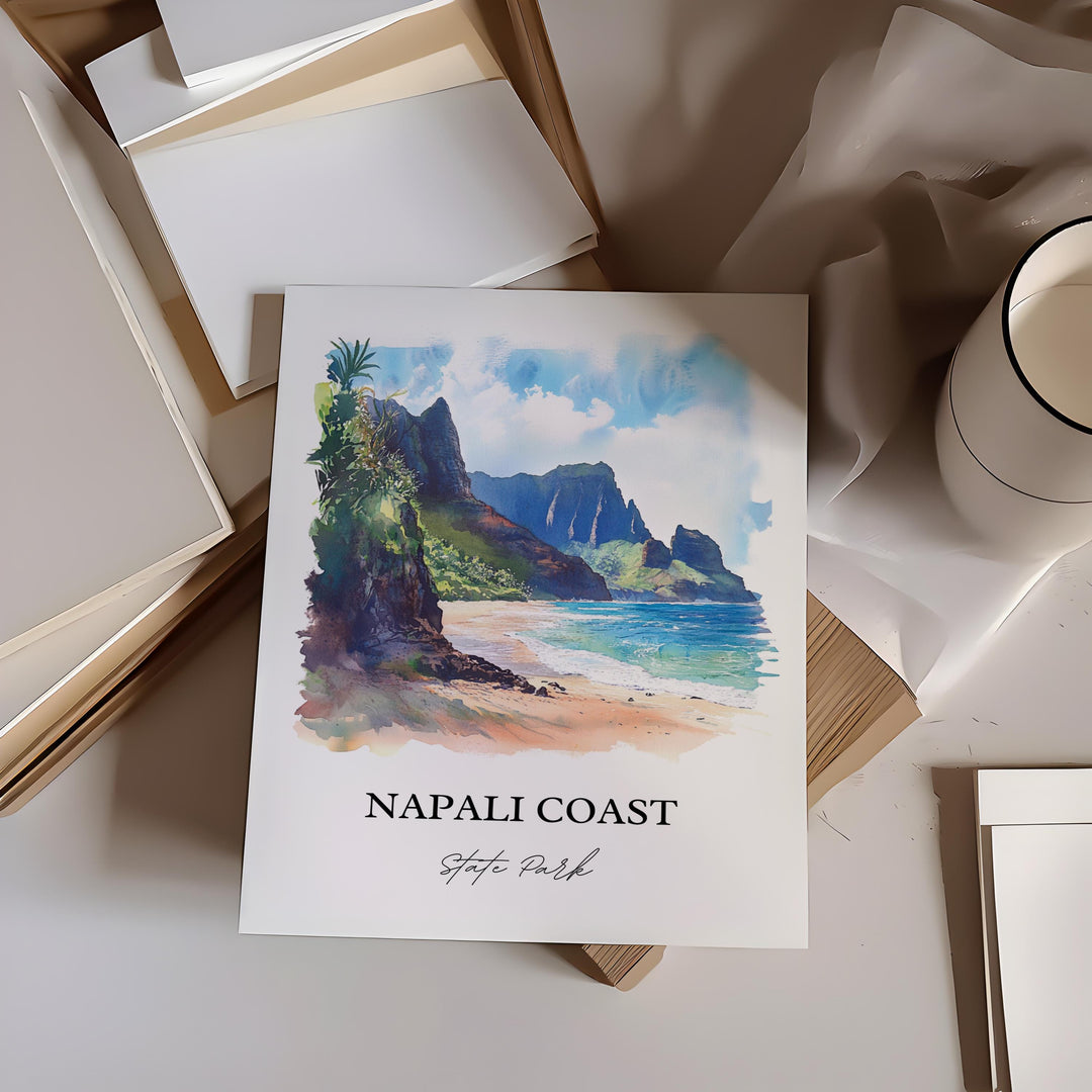 Napali Coast Wall Art, Kauai HI Print, Kauai Watercolor Art, Napali Coast State Park Gift, Travel Print, Travel Poster, Housewarming Gift