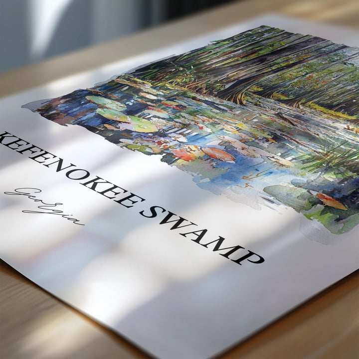 Okefenokee Swamp Wall Art, Okefenokee Print, Georgia Watercolor Art, Okefenokee Swamp Gift, Travel Print, Travel Poster, Housewarming Gift