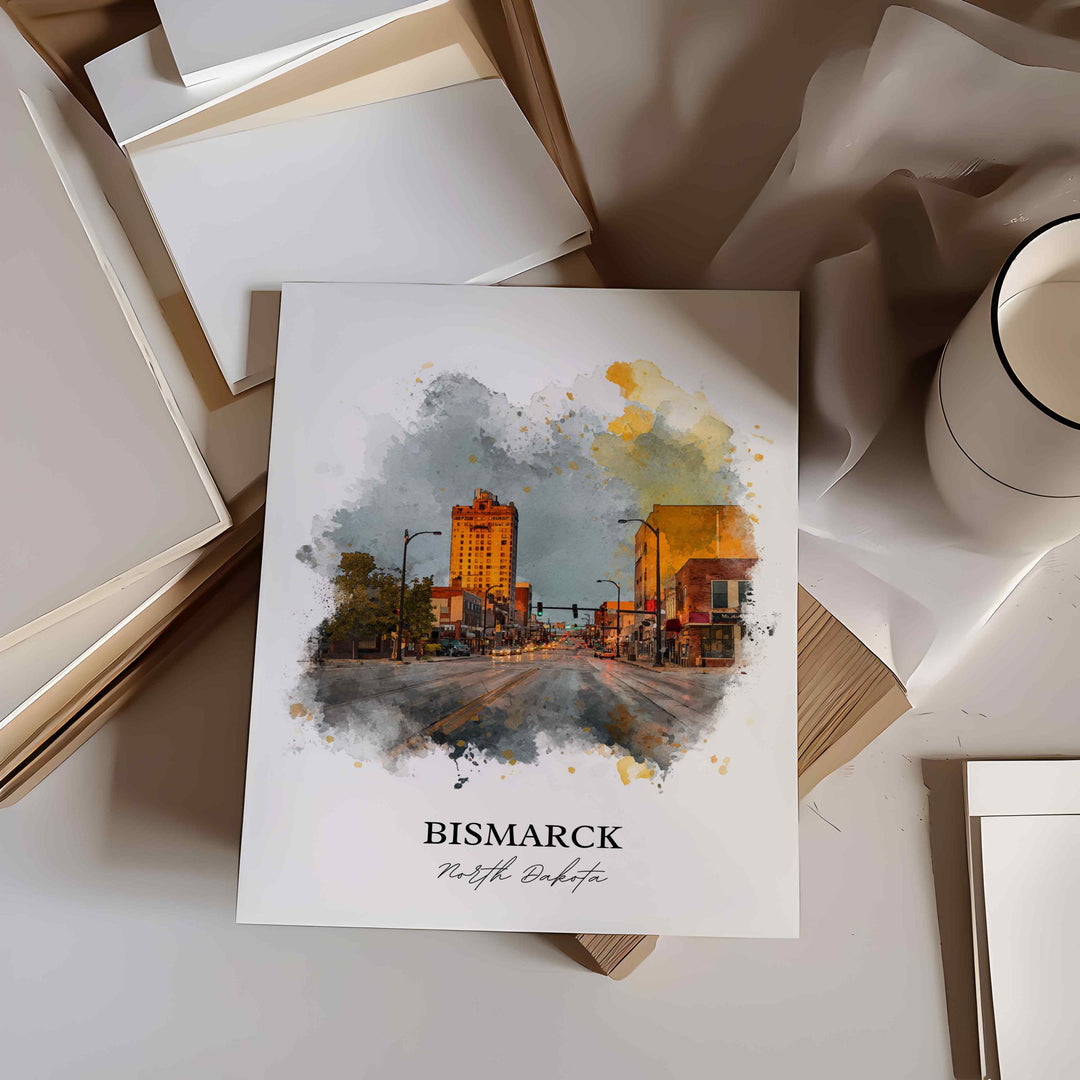 Bismarck, North Dakota Wall Art, Bismarck Print, Bismarck Watercolor Art, North Dakota Gift, Travel Print, Travel Poster, Housewarming Gift