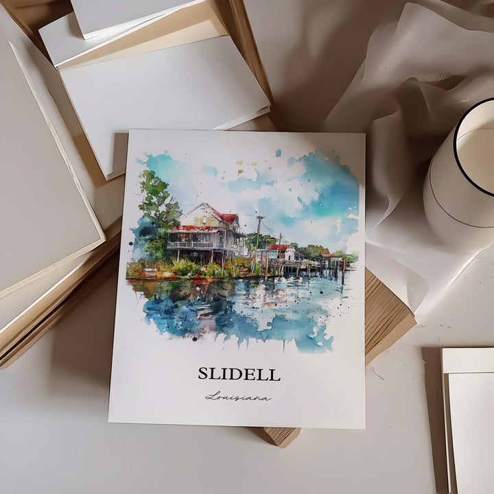 Slidell Louisiana Wall Art, Lake Pontchartrain Print, Louisiana Watercolor Art, Slidell Gift, Travel Print, Travel Poster, Housewarming Gift