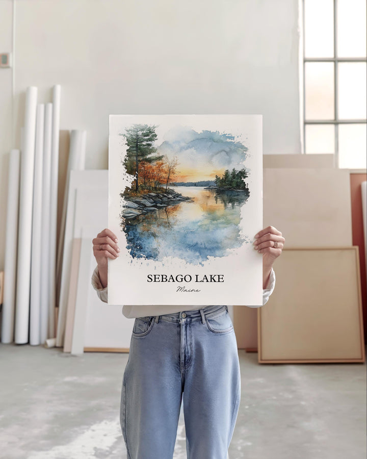 Sebago Lake Wall Art, Casco Maine Print, Maine Watercolor Art, Sebago Lake Gift, Travel Print, Travel Poster, Housewarming Gift