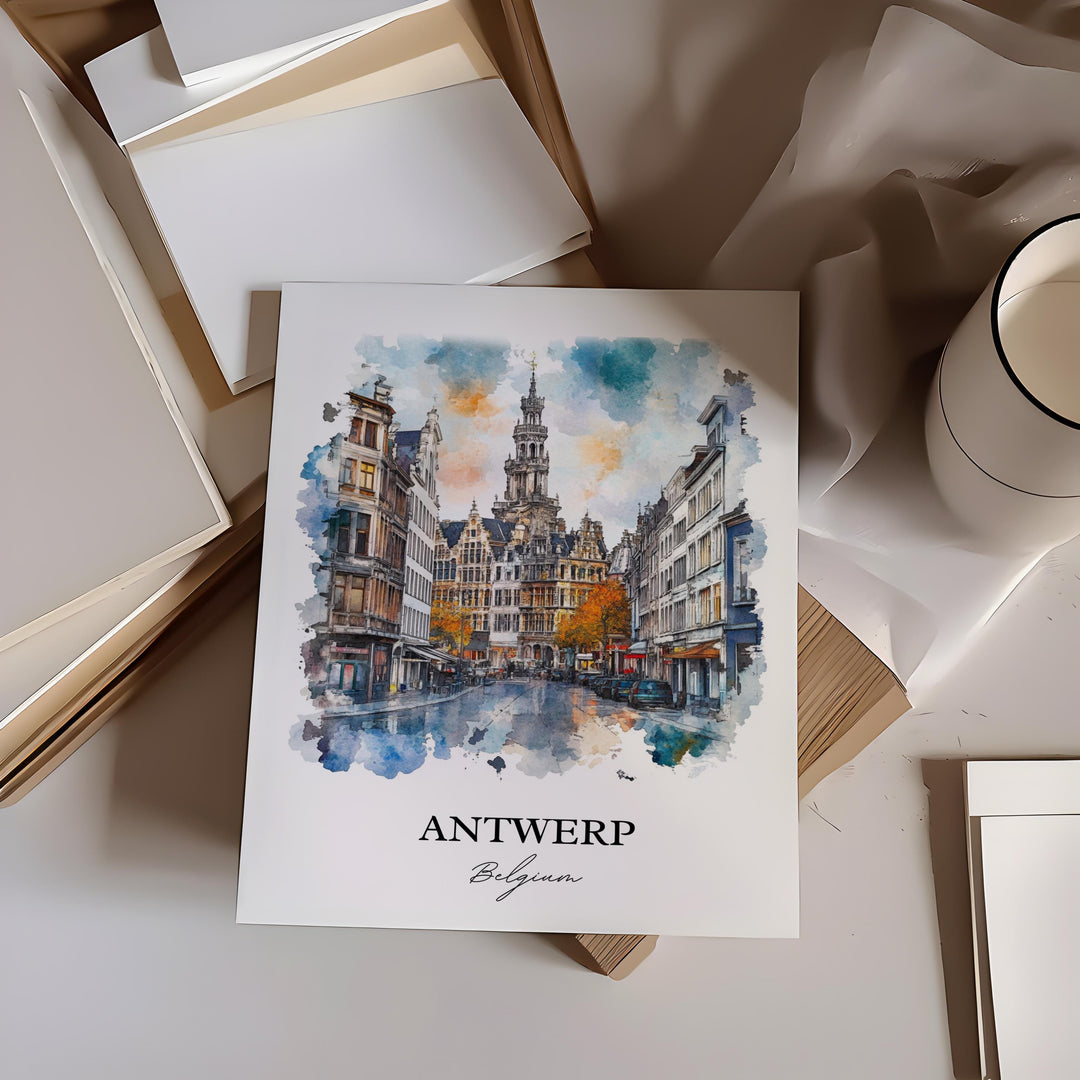 Antwerp Wall Art, Belgium Print, Belgium Watercolor Art, Antwerp Belgium Gift, Travel Print, Travel Poster, Housewarming Gift