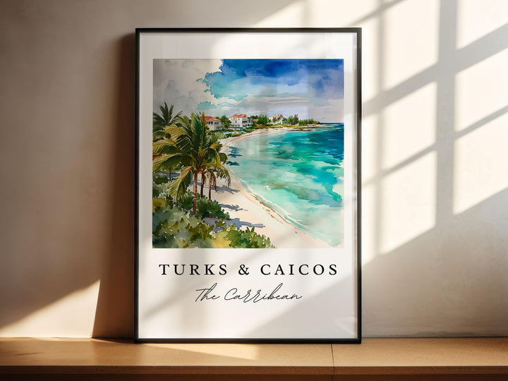 Turks and Caicos watercolor travel art - Caribbean Wall Art, Turks and Caicos print, Wedding gift, Birthday present, Perfect Gift