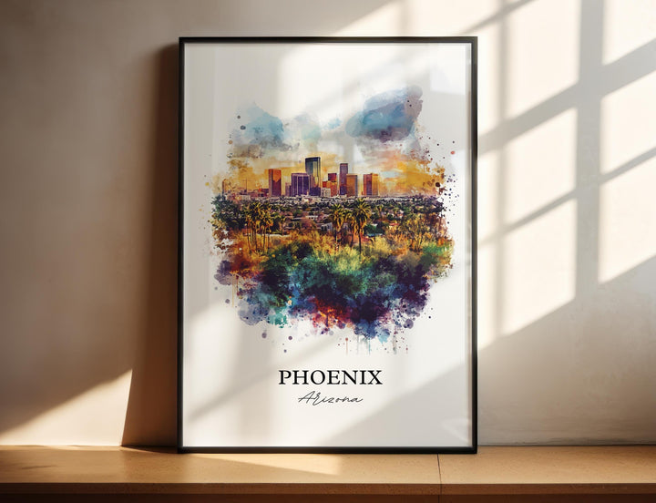 Phoenix Wall Art, Phoenix AZ Print, Arizona Watercolor Art, Phoenix Skyline Gift, Travel Print, Travel Poster, Housewarming Gift