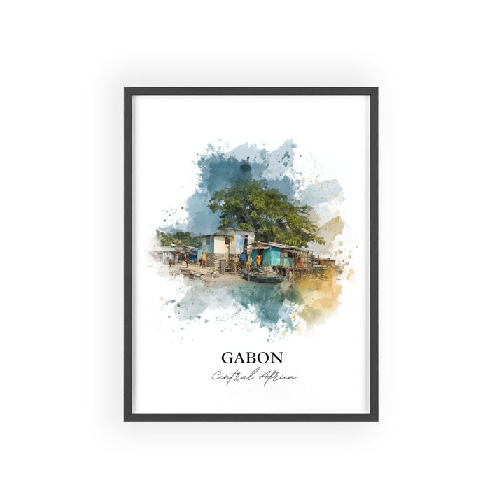Gabon Wall Art, Central Africa Print, Gabon Watercolor Art, Gabon Gift, Travel Print, Travel Poster, Housewarming Gift