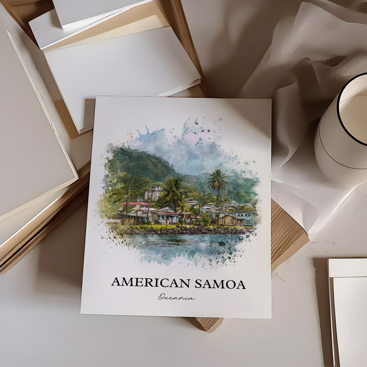 American Samoa Wall Art, Samoa Print, Samoa Watercolor Art, American Samoa Gift, Travel Print, Travel Poster, Housewarming Gift