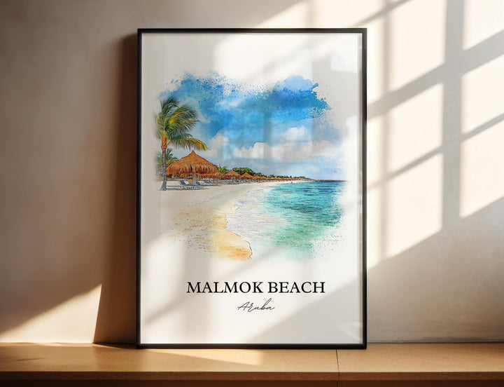 Malmok Beach Wall Art, Tres Trapi Print, Aruba Watercolor Art, Malmok Beach Gift, Travel Print, Travel Poster, Housewarming Gift