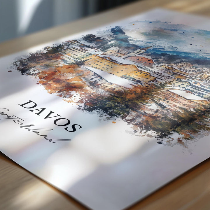 Davos Travel Print Wall Art Davos Wall Hanging Home Décor Davos Gift Art Lovers Switzerland Art Lover Gift Davos Poster