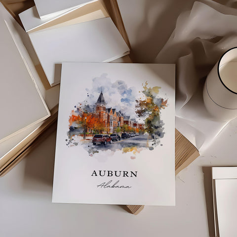 Auburn AL Wall Art, Auburn Print, Auburn Watercolor Art, Auburn Alabama Gift, Travel Print, Travel Poster, Housewarming Gift