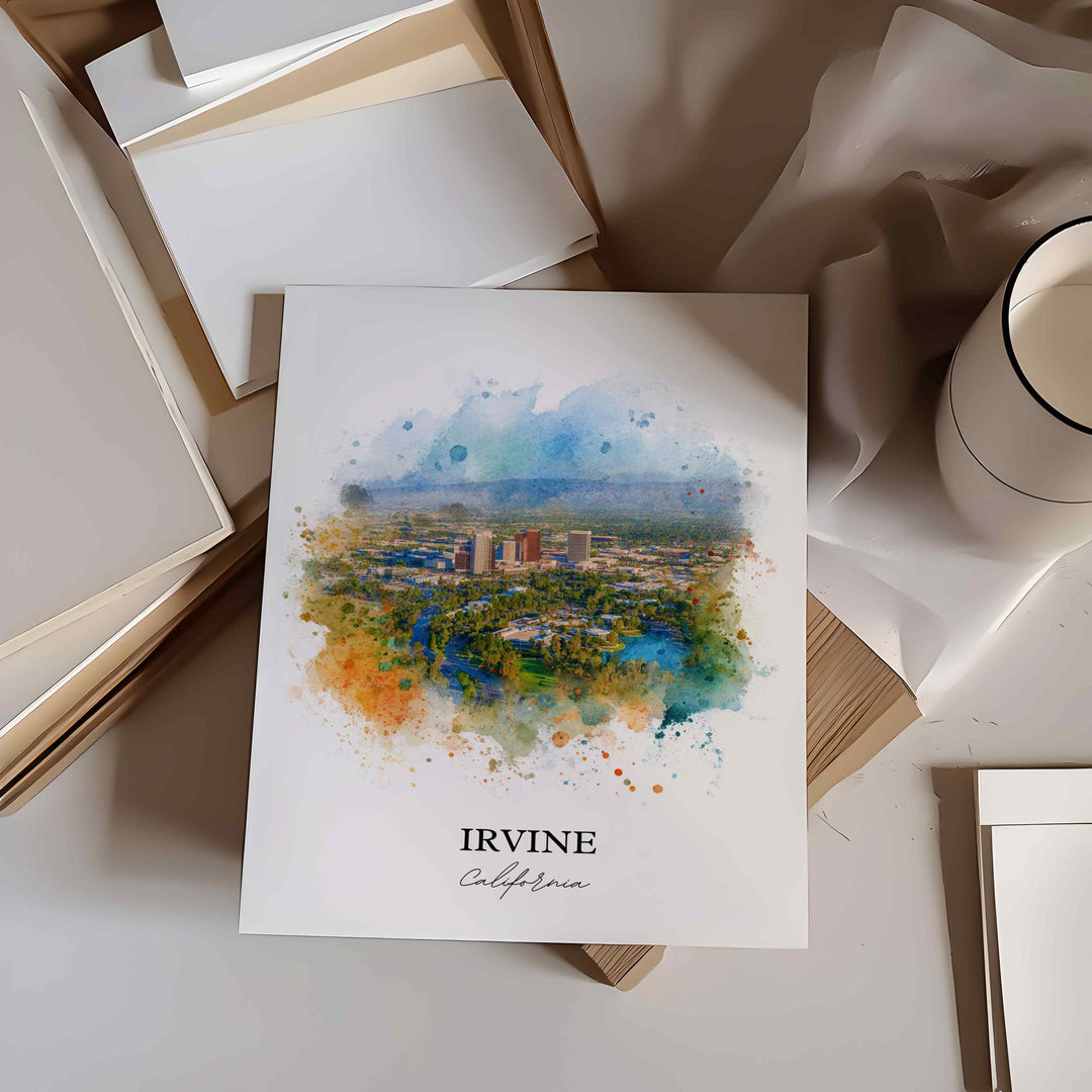 Irvine CA Wall Art, Irvine California Print, Orange County Watercolor, Orange County Gift, Travel Print, Travel Poster, Housewarming Gift