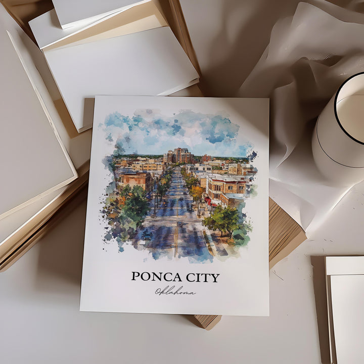 Ponca City OK Wall Art, Kay County Print, Oklahoma Watercolor Art, Ponca City OK Gift, Travel Print, Travel Poster, Housewarming Gift