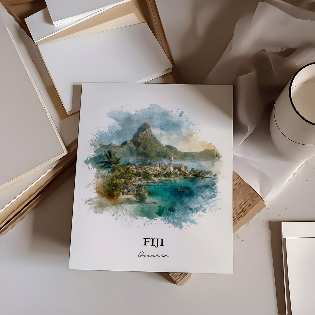 Fiji Wall Art, Fiji Print, Fiji Watercolor Art, Fiji Island Gift, Travel Print, Travel Poster, Housewarming Gift