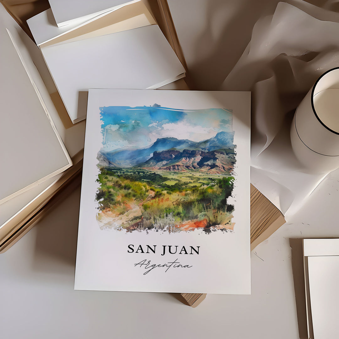 San Juan Argentina Art, San Juan Print, Argentina Watercolor, Argentina Gift,