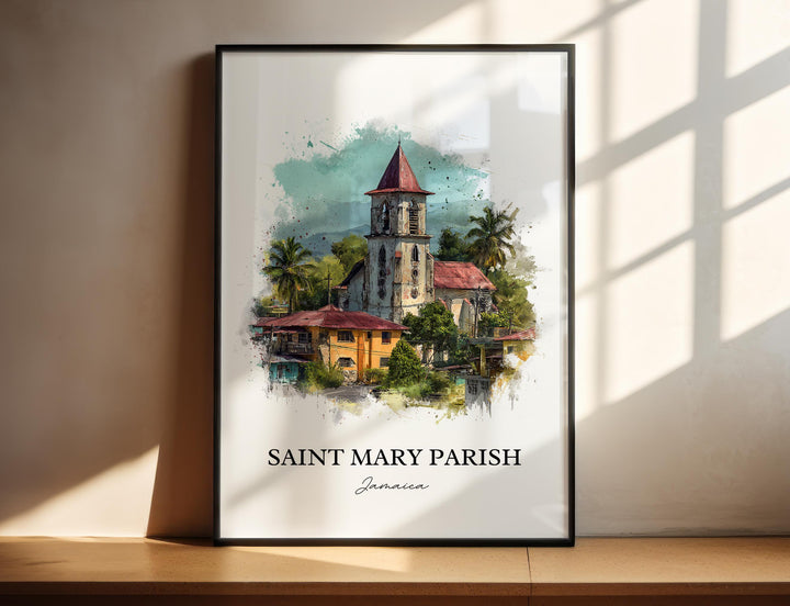 Saint Mary Parish Wall Art, Jamaica Print, Jamaica Watercolor Art, St. Mary Jamaica Gift, Travel Print, Travel Poster, Housewarming Gift