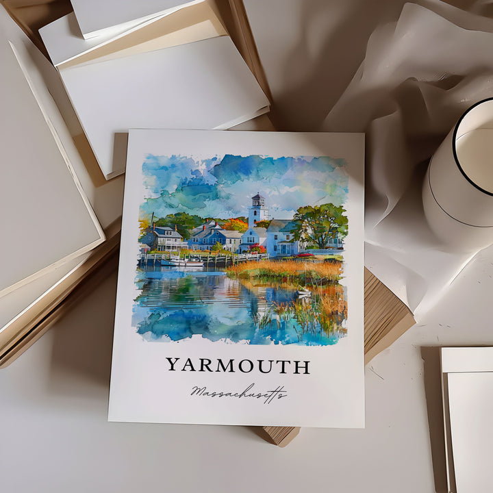 Yarmouth MA Wall Art, Barnstable County Print, Cape Cod Watercolor Art, Yarmouth Mass. Gift,