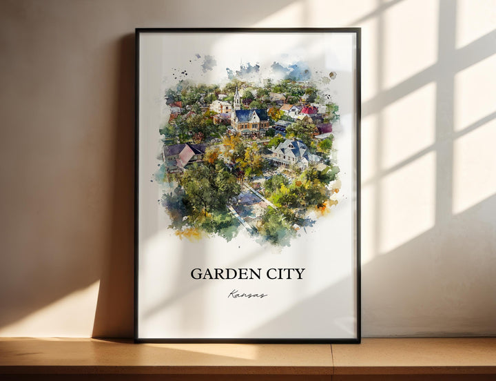 Garden City KS Wall Art, Finney County Print, Kansas Watercolor Art, Garden City Gift, Travel Print, Travel Poster, Housewarming Gift
