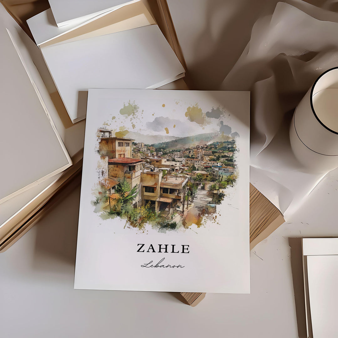 Zahle Lebanon Wall Art, Zahle Print, Zahle Watercolor Art, Beqaa Lebanon Gift,