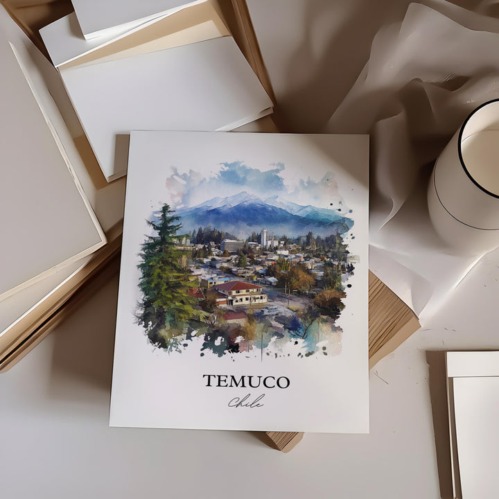 Temuco Chile Wall Art, Araucanía Region Print, Chile Watercolor Art, Temuco Chile Gift, Travel Print, Travel Poster, Housewarming Gift