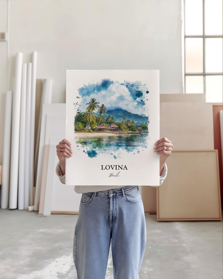 Lovina Bali Wall Art, Lovina Beach Print, Bali Watercolor Art, Lovina Bali Gift, Travel Print, Travel Poster, Housewarming Gift