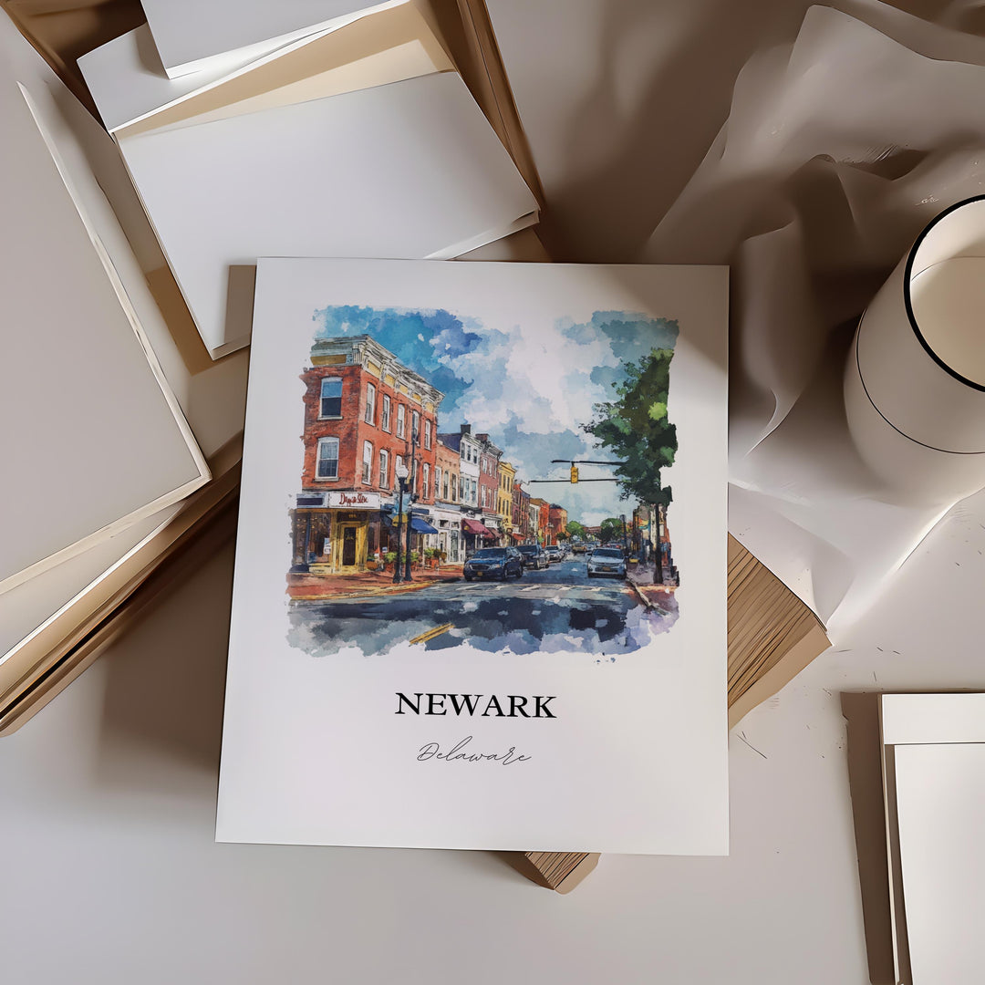 Newark Delaware Wall Art, Udel Print, Newark DE Watercolor Art, Delaware Gift, Travel Print, Travel Poster, Housewarming Gift