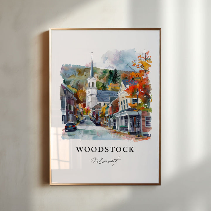 Woodstock Vermont Wall Art, Woodstock Print, Woodstock VT Watercolor, Woodstock VT Gift,