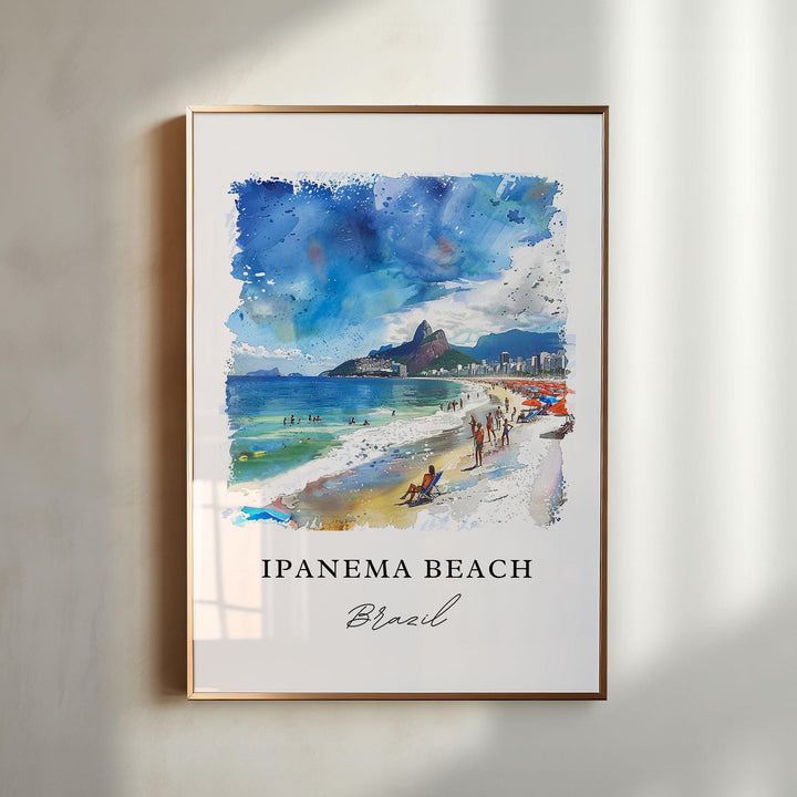 Ipanema Beach Wall Art, Ipanema Brazil Print, Rio de Janeiro Watercolor Art, Ipanema Gift,