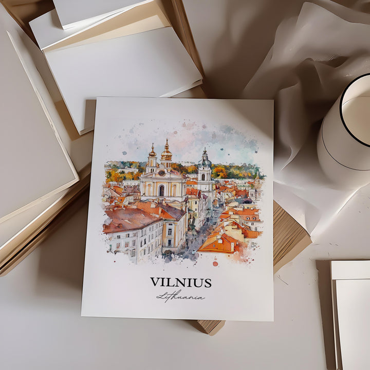 Vilnius Wall Art, Lithuania Print, Lithuania Watercolor Art, Vilnius Gift, Travel Print, Travel Poster, Housewarming Gift