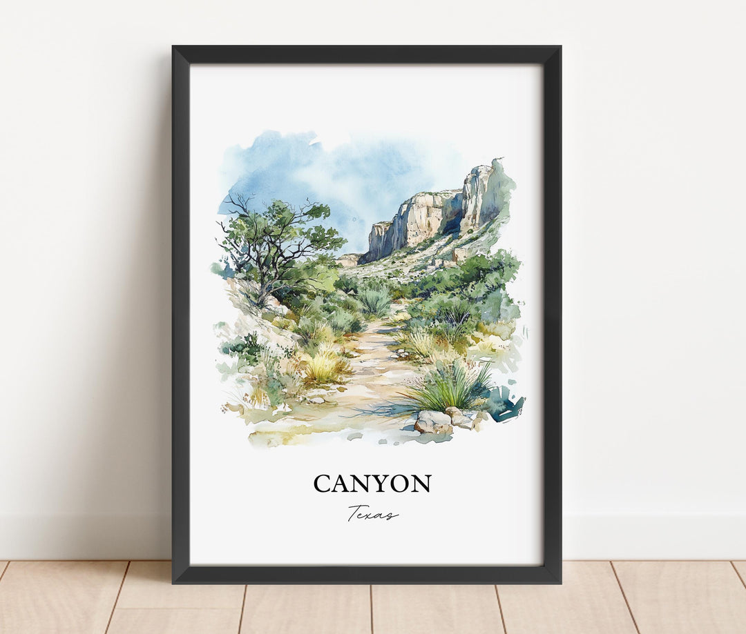 Canyon Texas Wall Art, Randall County Print, Texas Watercolor Art, Canyon Texas Gift, Travel Print, Travel Poster, Housewarming Gift