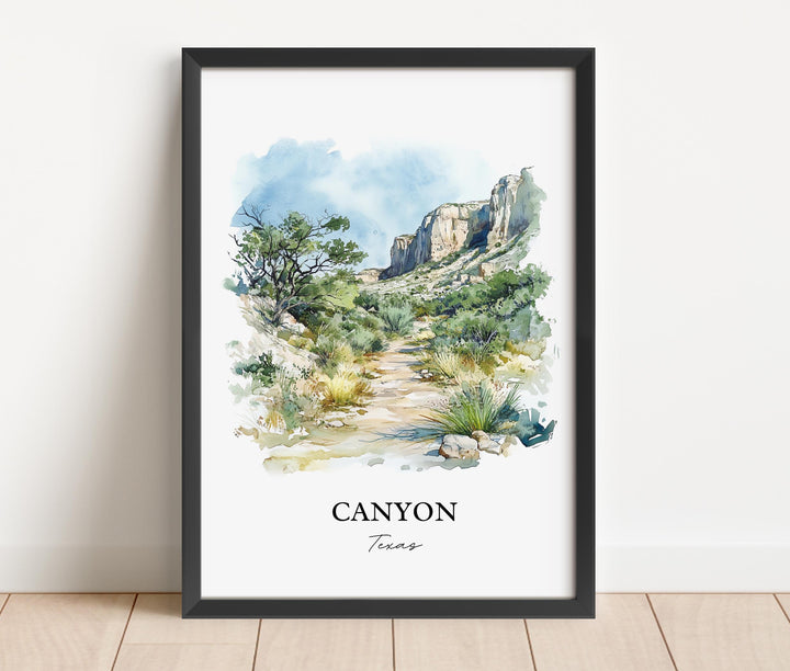 Canyon Texas Wall Art, Randall County Print, Texas Watercolor Art, Canyon Texas Gift, Travel Print, Travel Poster, Housewarming Gift