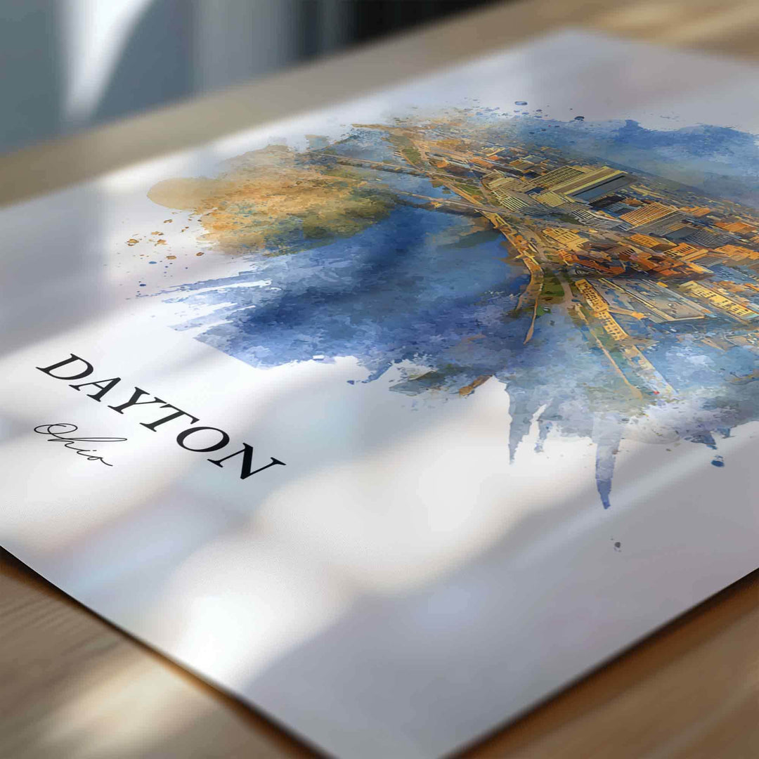 Dayton Ohio Wall Art, Dayton Print, Dayton OH Watercolor Art, Dayton Ohio Skyline Gift, Travel Print, Travel Poster, Housewarming Gift