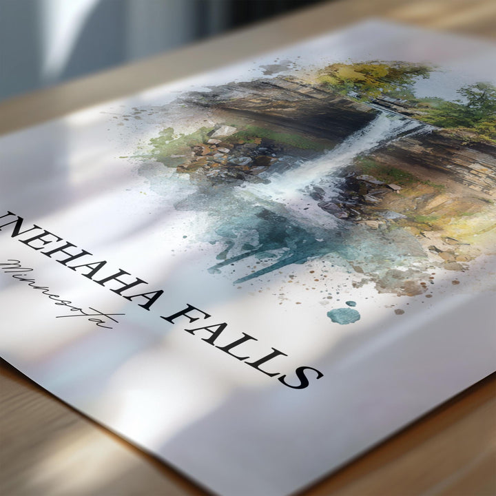 Minnehaha Falls Wall Art, Minneapolis Print, Minnesota Watercolor Art, Minnehaha Falls Gift, Travel Print, Travel Poster, Housewarming Gift