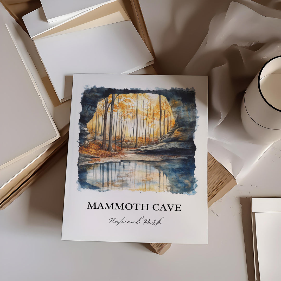 Mammouth Cave Wall Art, Cave City Print, Kentucky Watercolor Art, Mammouth Cave KY Gift, Travel Print, Travel Poster, Housewarming Gift