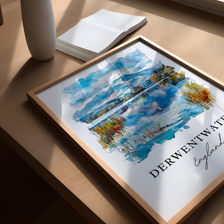 Derwentwater Wall Art, Derwentwater England Print, Derwentwater Watercolor, England Gift,