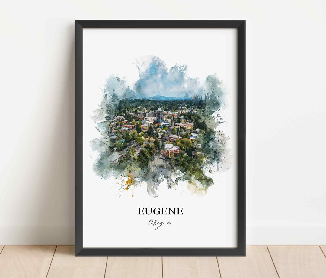 Eugene OR Wall Art, Eugene Print, Eugene Watercolor Art, Willamette River Gift, Travel Print, Travel Poster, Housewarming Gift