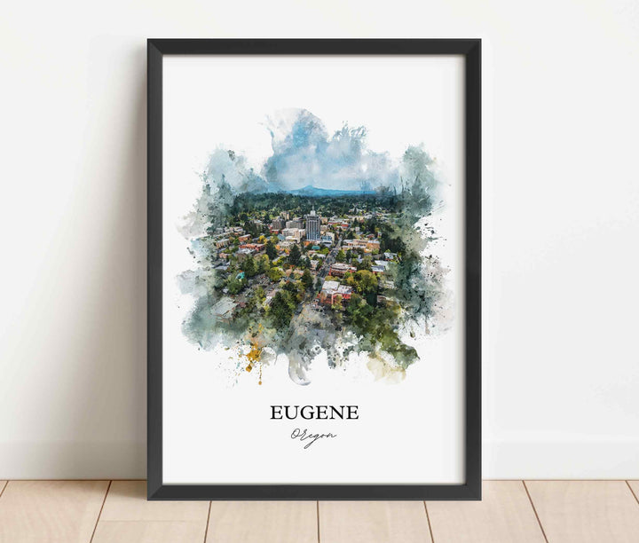 Eugene OR Wall Art, Eugene Print, Eugene Watercolor Art, Willamette River Gift, Travel Print, Travel Poster, Housewarming Gift